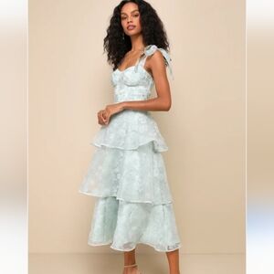 Lulus Glamorous Sweetie Sage Burnout Tie-Strap Bustier Midi Dress